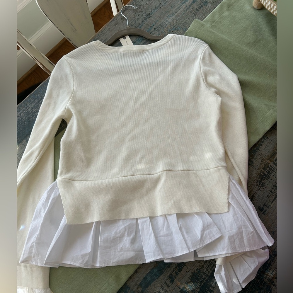 Anthropologie NWT Cream Crew Neck Sweater White Shirt Attached Women’s Small - Picture 9 of 10